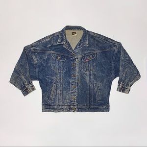 VTG 70s Lee Dark Denim Acid Washed Jean Jacket S